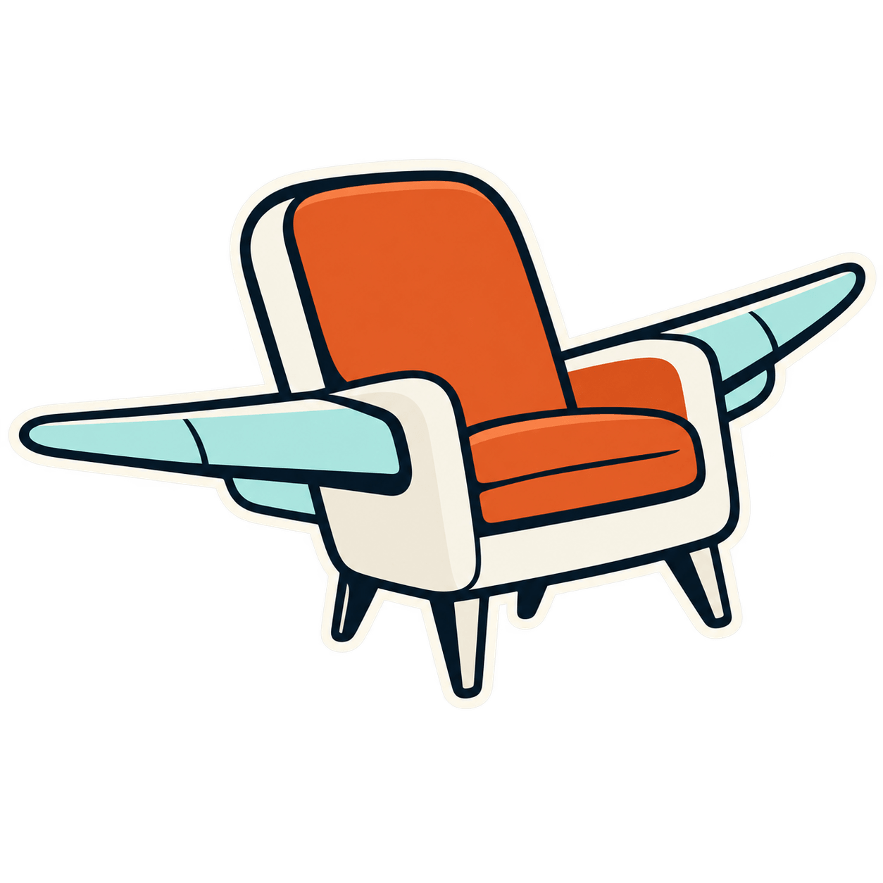 An armchair with airplane wings, ready for takeoff.